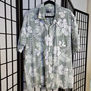 Vintage Maui Sunset Hawaiian Aloha Shirt Green Periwinkle White Size 2XL (AS109)